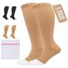360 Relief 1 Pair Compression Socks for Women & Men - Open Toe Graduated Compression Stockings, Flight Socks, Running, Nurses, Maternity, Pregnancy, XXL, Beige + Laundry Bag view 1