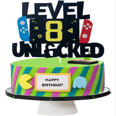 Level 8 Unlocked Video Game Cake Topper - Level 8 Unlocked Awesome 2013 Boy's Birthday Cake Topper - Video Game 8th Birthday Cake Decorations