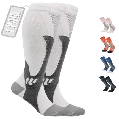 360 RELIEF 1 Pair Compression Socks for Women & Men - Graduated Support - Ideal for Running, Travel, Pregnancy, 15-20 mmHg, S/M, White
