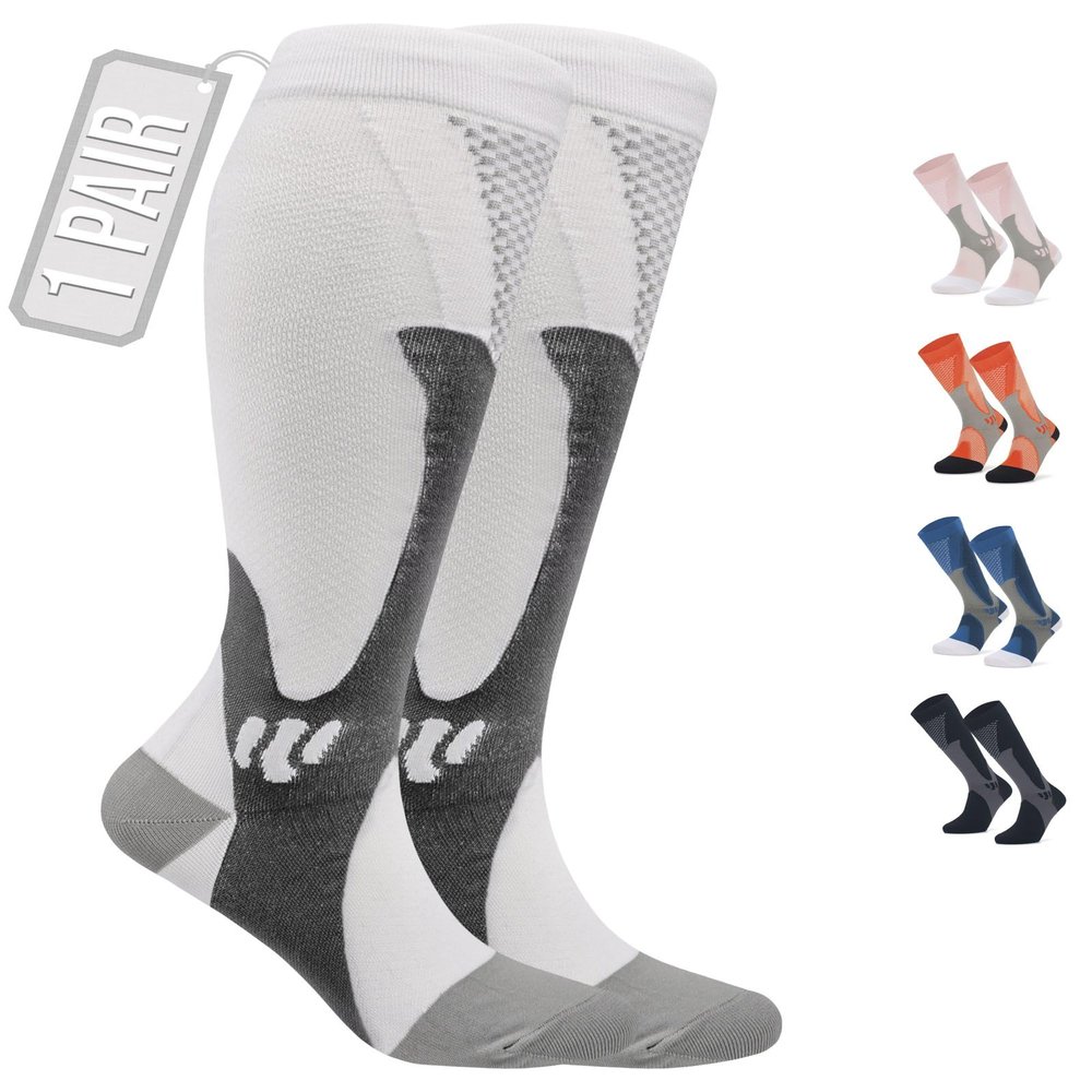 360 RELIEF 1 Pair Compression Socks for Women & Men - Graduated Support - Ideal for Running, Travel, Pregnancy, 15-20 mmHg, S/M, White