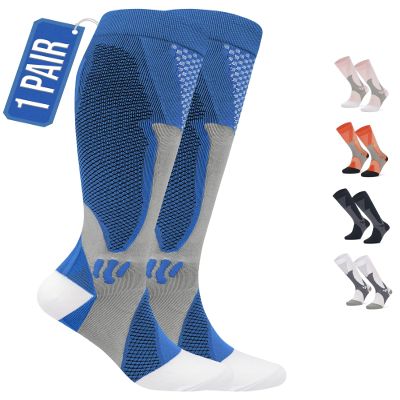 360 RELIEF 1 Pair Compression Socks for Women & Men - Graduated Support - Ideal for Running, Travel, Pregnancy, 15-20 mmHg, S/M, Blue