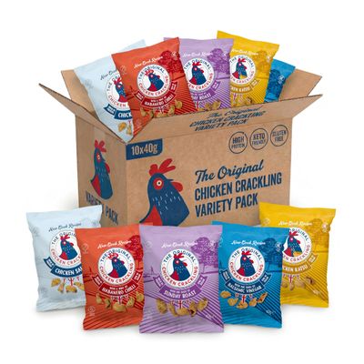 Chicken Crackling Variety Pack, Double Cooked Chicken Skin Crisps, High Protein Low Carb Keto Snack, No Seed Oils, Gluten Free Pork Scratchings Alternative, 10x40g