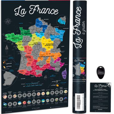 Bonanzana - Scratch Off Map of France - 70 x 42 cm - French Regions & Departments Visited - Travel Wall Art - Black