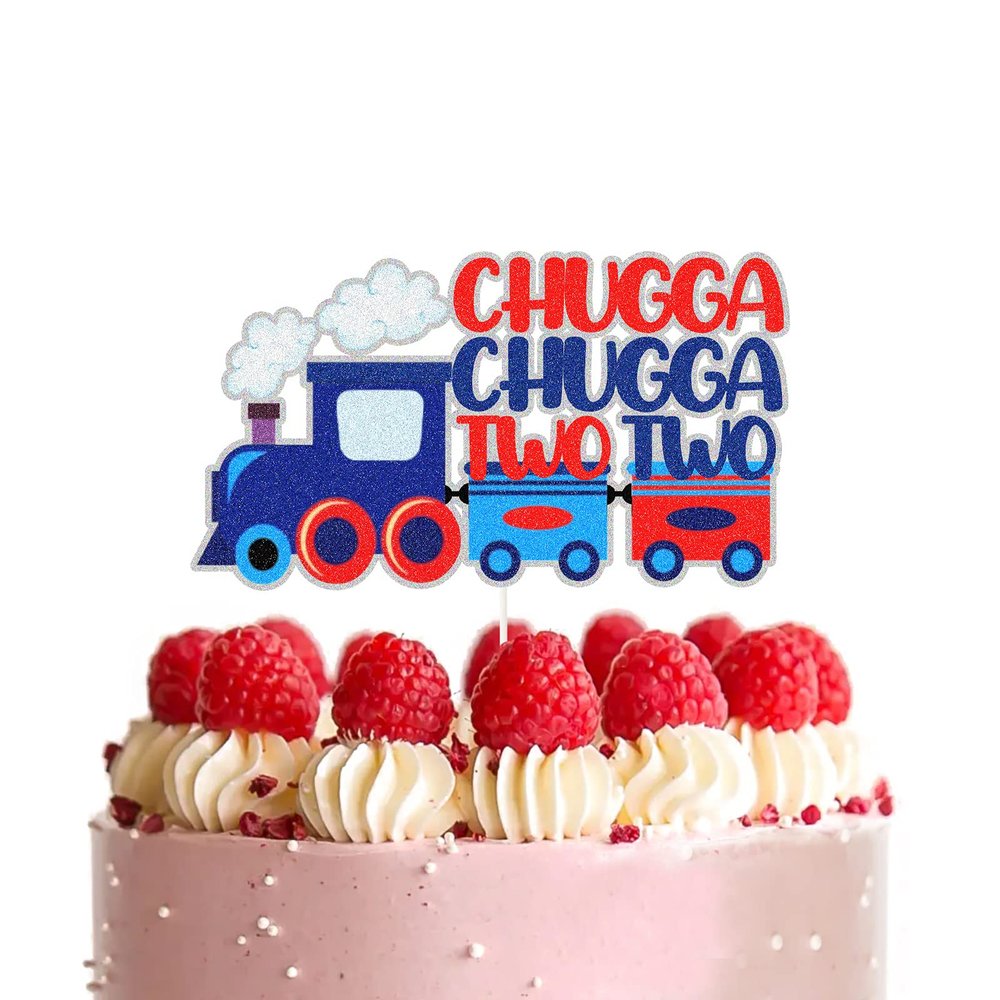 ga Chugga Tow Tow Cake Topper,2nd Train Theme Birthday Cake Decorations,Steam Train Tow Years Old Birthday Party Decoration Supplies