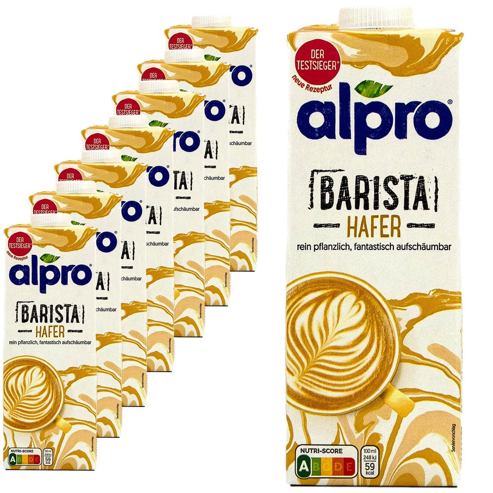 Alpro - Pack of 8 Barista oat drinks, 1 litre, oat drink 100% vegetable for frothing coffee, shakes and smoothies