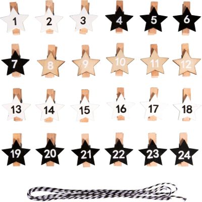Rayher Adventcalendar numbers Star 1-24 on pegs, coloured, 2.9x3.6cm, w. cord, tab-bag 1set, 46608999