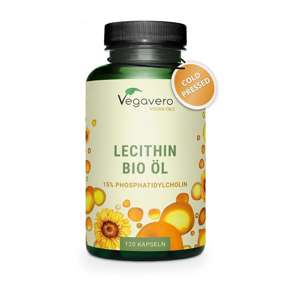 Vegavero Organic Lecithin Oil 1800 mg | Highly Dosed | Sourced from Sunflowers | 120 Capsules | NO Additives | Vegan | 15% Phosphatidylcholine