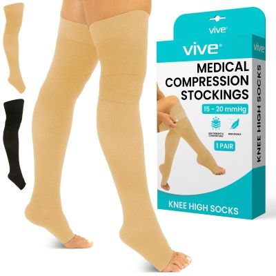 Vive Thigh High Compression Socks Women 15-20 mmHg - Stockings for Women Men - Varicose Veins Treatment for Legs - Medical Open Toe Leg Sleeve for Circulation- DVT Prevention