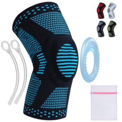 360 RELIEF - Compression Knee Brace with Gel Pads and Side Knee Stabilizers, Joint Support, Comfort, Active Recovery, Running, Workout Protection - X-Large, Blue + Laundry Bag