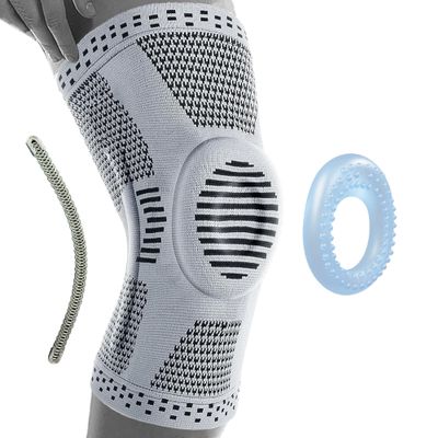 360 RELIEF - Compression Knee Brace with Gel Pads and Side Knee Stabilizers, Joint Support, Comfort, Active Recovery, Running, Workout Protection - Medium, Grey + Laundry Bag
