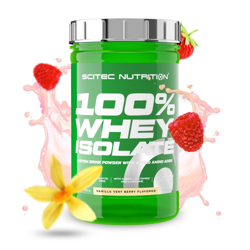 Scitec Nutrition 100% Whey Isolate  Pure Protein Power with BCAAs  Glutamine & Arginine  Sugar & Gluten Free Formula, 700 g, Vanilla-Very Berry