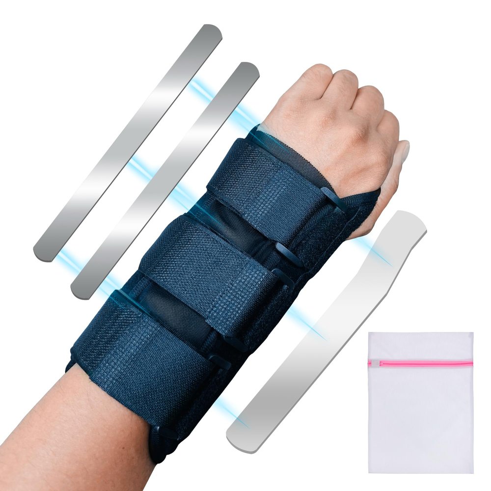 360 RELIEF Wrist Support Brace - Adjustable Straps & 3 Metal Splints for Stability | Ideal for Daily Activities, Sports, & Workouts | Medium for Left Hand with Mesh Laundry Bag