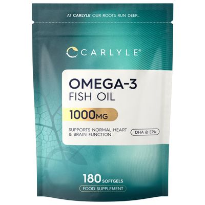 Omega 3 Fish Oil Capsules High Strength | Fatty Acids Supplement | 1000mg with 180mg of EPA and 120mg of DHA | 180 Softgels | by Carlyle