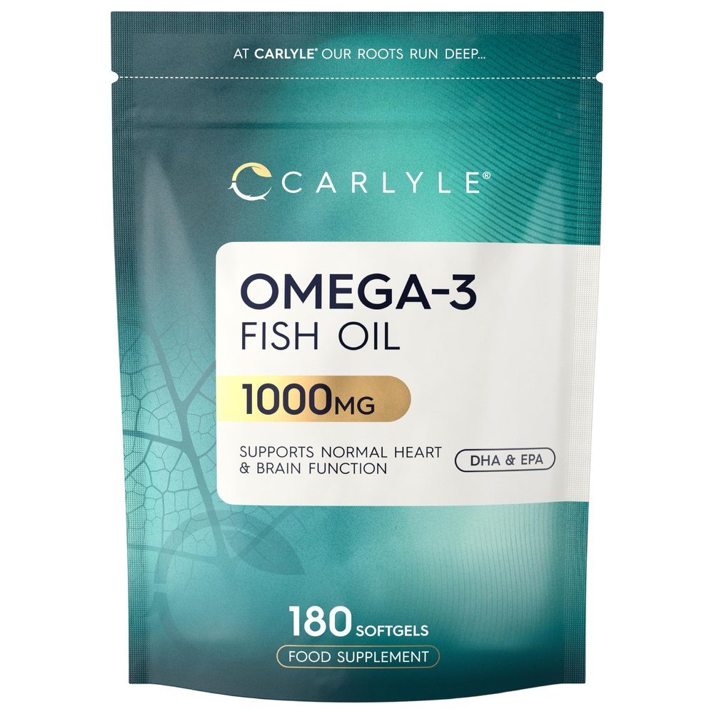 Omega 3 Fish Oil Capsules High Strength | Fatty Acids Supplement | 1000mg with 180mg of EPA and 120mg of DHA | 180 Softgels | by Carlyle