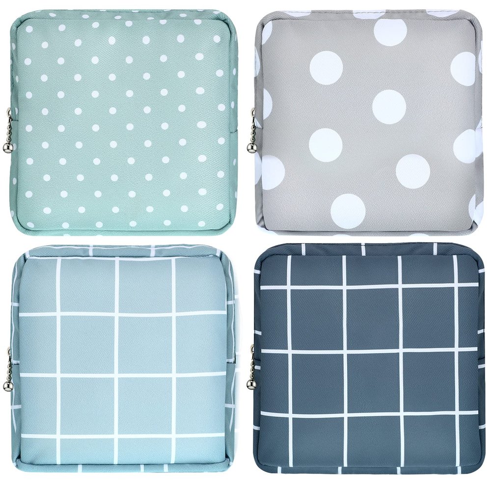 4 Pieces Sanitary Napkin Storage Bag Menstrual Pad Bag Nursing Pad Holder Portable Menstrual Period Sanitary Pouch Zipper Tampons Collect Bags for Teen Girls Women Ladies (Basic Style)