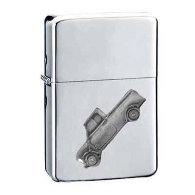 Mini classic British Pick Up ref147 Pewter effect design on a flip top petrol lighter windproof SILVER refillable