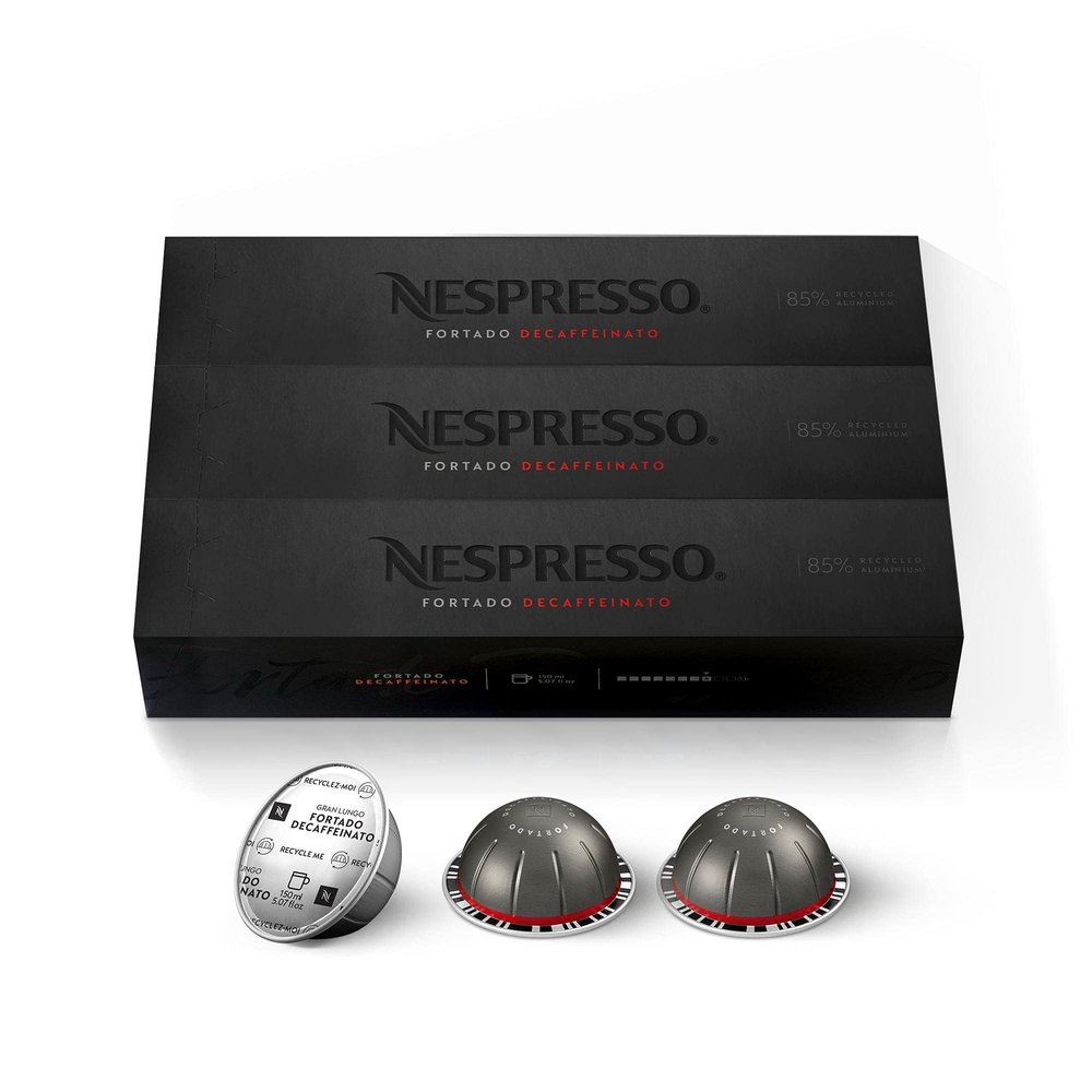 Nespresso Capsules Vertuo, Fortado Decaffeinato, Gran Lungo, 30-Count Coffee Pods, Brews 5.0 oz