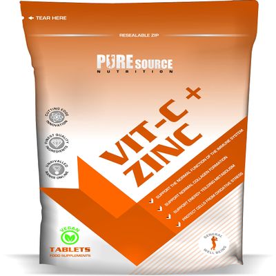 PSN Vitamin C + Zinc Vegan 60 Tablets Immune System Support High Strength with Ascorbic Acid - UK Made