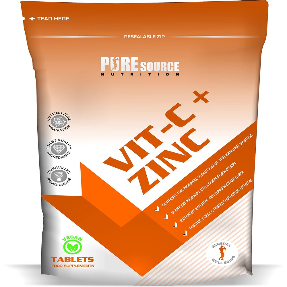 PSN Vitamin C + Zinc Vegan 60 Tablets Immune System Support High Strength with Ascorbic Acid - UK Made