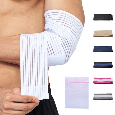 360 RELIEF - Elbow Support Brace Compression Bandage | Fitness, Gym, Workout, Squats, Powerlifting, Weightlifting, Relieve, Sports | White Mesh Laundry Bag |