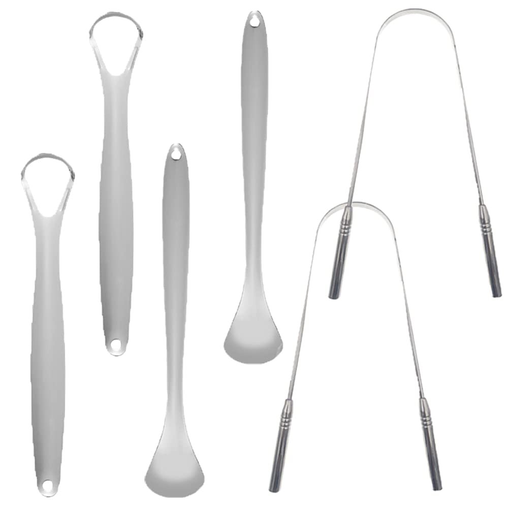 6 pcs Tongue Scraper, BOSOIRSOU Stainless Steel Tongue Cleaners Portable Tongue Brushes Breath Fresher Tool for Adults Kids Oral Care