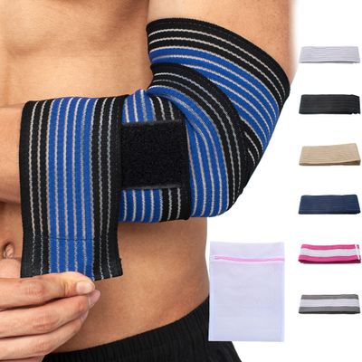360 RELIEF - Elbow Support Brace Compression Bandage | Fitness, Gym, Workout, Squats, Powerlifting, Weightlifting, Relieve, Sports | Black/Blue Mesh Laundry Bag |