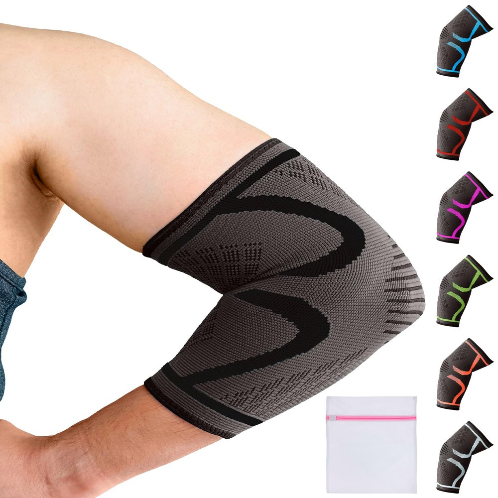 360 RELIEF Elbow Support for Men, Women, Kids, 1 Pack Compression Elbow Sleeve for Tennis, Golfers, Sports, Fitness, Gym, Weightlifting, Small, Black + Laundry Bag