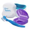 Dental Bath, Retainer Case and Brush ~ Storage Case and Container for Soaking and Cleaning Ortho Retainers (Blue Bath, Glitter Purple Case, Blue Brush) view 1