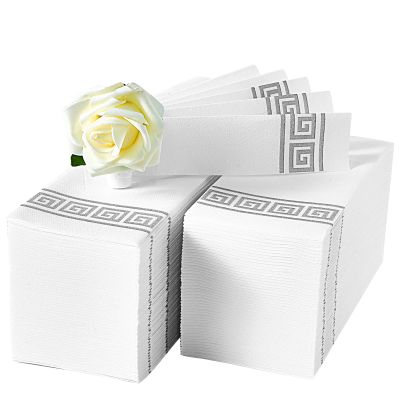 100 Packs Linen Like Guest Towels Disposable, Disposable Hand Towels for Bathrooms, Wedding Napkins, Party Napkins, Napkins Paper for Many Occasions.(Silver)