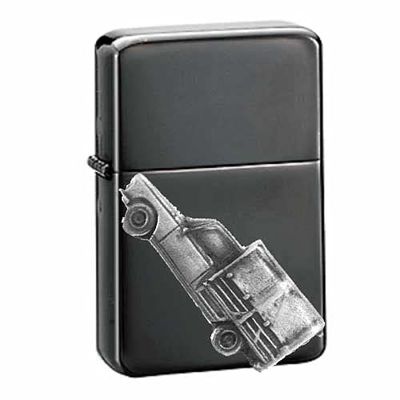 Classic French car 404 Pick Up ref175 Pewter effect design on a flip top petrol lighter windproof BLACK refillable