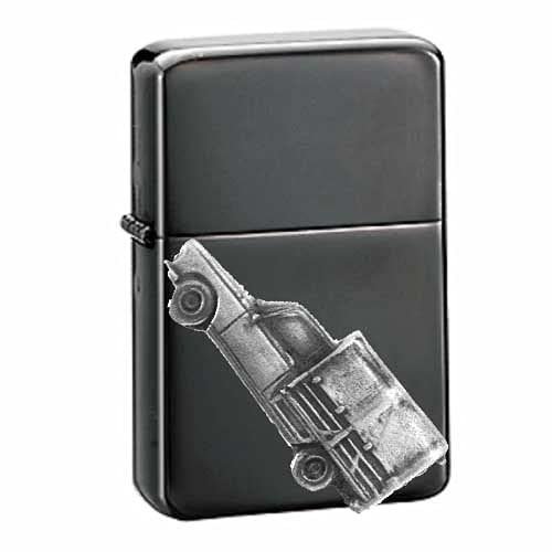 Classic French car 404 Pick Up ref175 Pewter effect design on a flip top petrol lighter windproof BLACK refillable