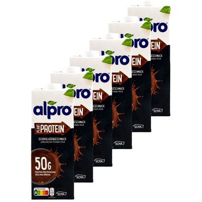 Alpro - Pack of 6 protein soy drink chocolate 1 litre - plant protein drink choco soy soya drink 100% plant-based (50 g protein per pack)