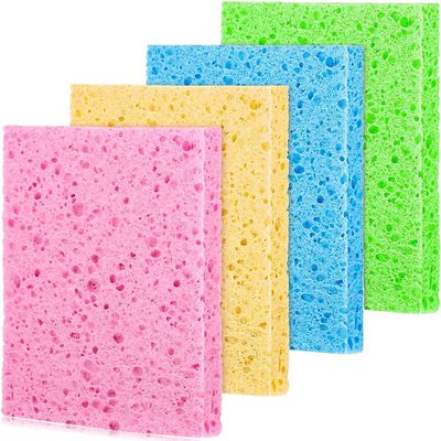 HOMESHOPA Cellulose Dish Sponge Wipes, 4 Pack Reusable Non-Scratch Cleaning Cloths, Super Absorbent Kitchen Sponges for Dishes, Surfaces & Daily Cleaning