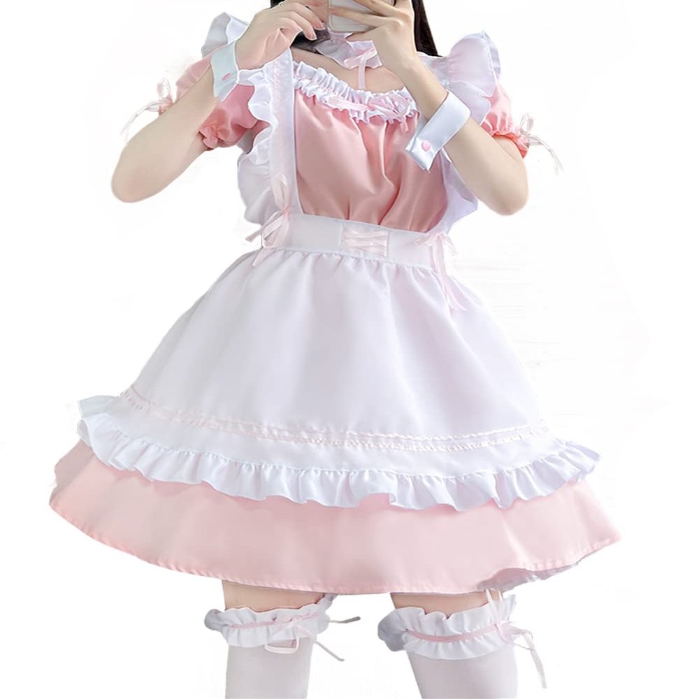 Aurueda Anime Cosplay French Maid Dress With Apron, Headgear, Leg Ring & Sleeve Ring