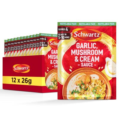 Schwartz Garlic Mushroom & Cream Sauce Mix 26 G | Pack of 12 | No Artificial Colours or Flavourings | No Added Preservatives or MSG | Suitable for Vegetarians