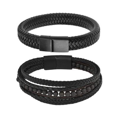 WQZYY&ASDCD Womens Bracelets Bangle Fashion Bracelets Beaded Leather Men Bracelet Punk Hiphop Male Bangle Jewelry Party Gifts-Mutilayer_4_18.5Cm
