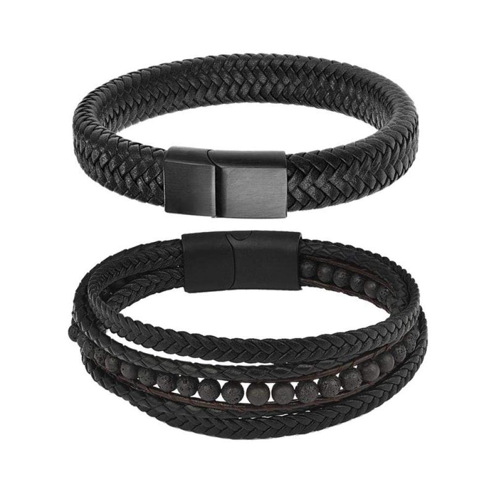 WQZYY&ASDCD Womens Bracelets Bangle Fashion Bracelets Beaded Leather Men Bracelet Punk Hiphop Male Bangle Jewelry Party Gifts-Mutilayer_4_18.5Cm