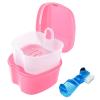 Keedolla Denture Cleaning Case Orthodontic Dental Retainer Container,Denture Holder Case Retainer Soaking Cups for Travel, Camping, Office - Pink view 1