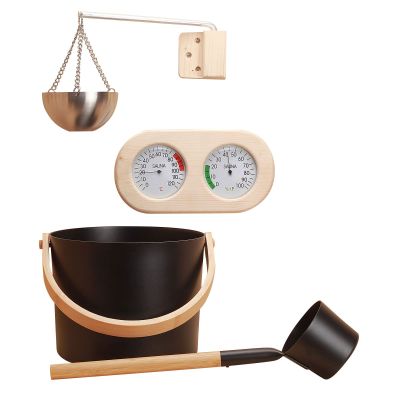 Sauna Accessory Set, 5 Pieces, 7 L Sauna Bucket, Sauna Accessories, Sauna Bucket with Ladle, Sauna Set with 7 L Sauna Bucket, Hourglass, Thermohygrometer, Sauna Oven, Aluminium Sauna Bucket Set