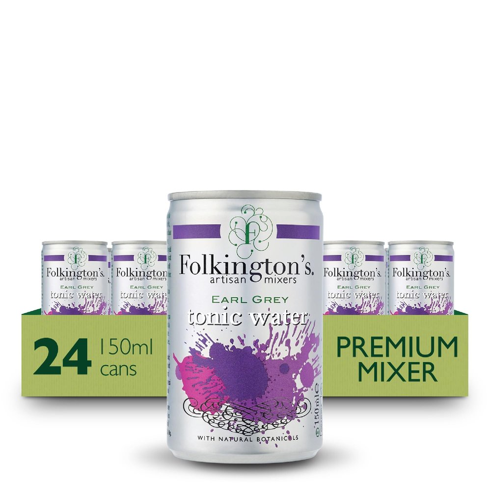 Folkington's Tonic Water, Earl Grey, 24 Cans, Mix with Gin Botanicals, Artisan Botanical Mixer, Fridge Pack 3 x 8 x 150ml (24 Cans Total)