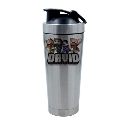 500ml Aluminium Shaker Bottle for Supplement Shakes - Easy Clean, Durable Cup Personalised ANY NAME Cool Pixel Art funny Video Gamer, Gaming Enthusiast. (Silver)