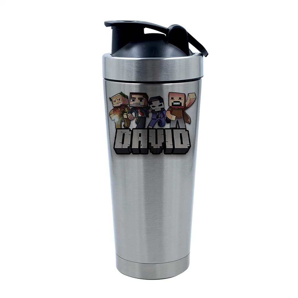 500ml Aluminium Shaker Bottle for Supplement Shakes - Easy Clean, Durable Cup Personalised ANY NAME Cool Pixel Art funny Video Gamer, Gaming Enthusiast. (Silver)