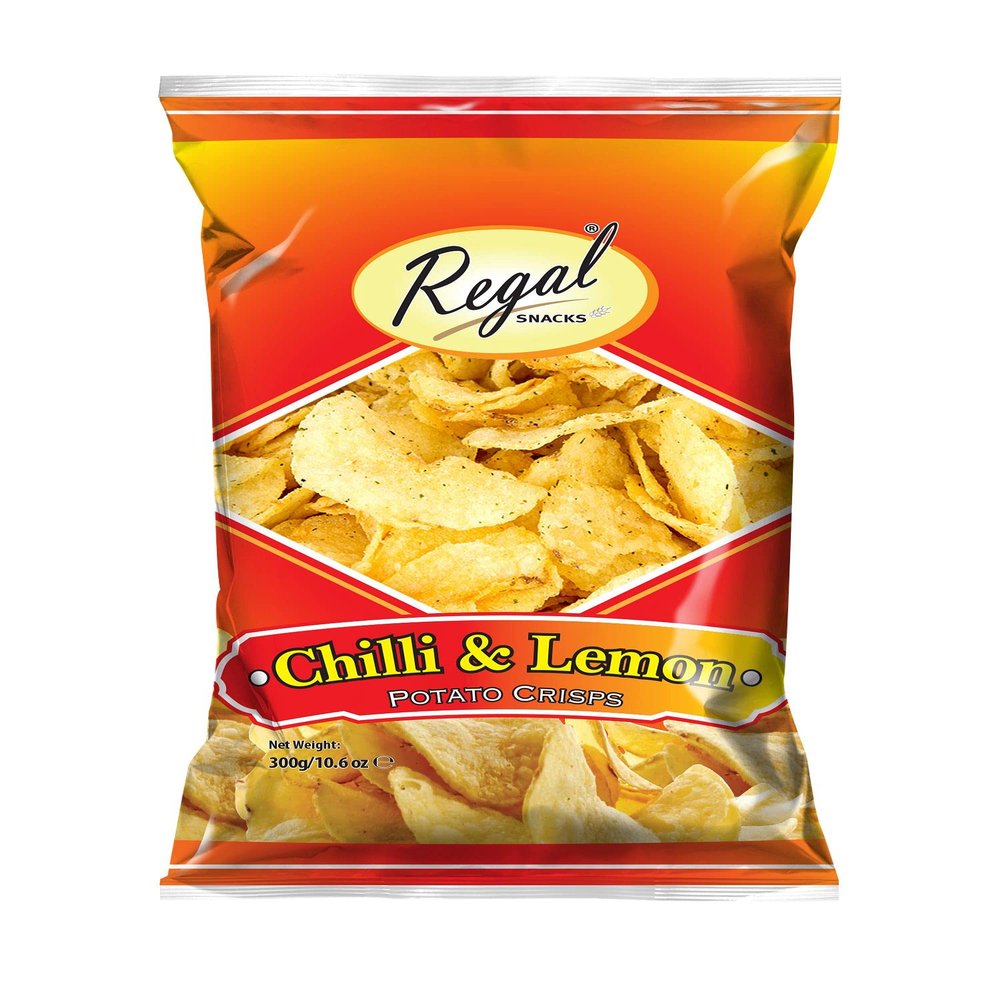 Regal Food Chilli & Lemon Crisps 300gm -Potato Chips -Crispy & Crunchy Snacks -Savoury Snack