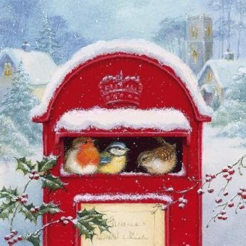 20 Napkins Winter Birds in Letterbox Animals Winter Christmas Table Decoration 33 x 33 cm