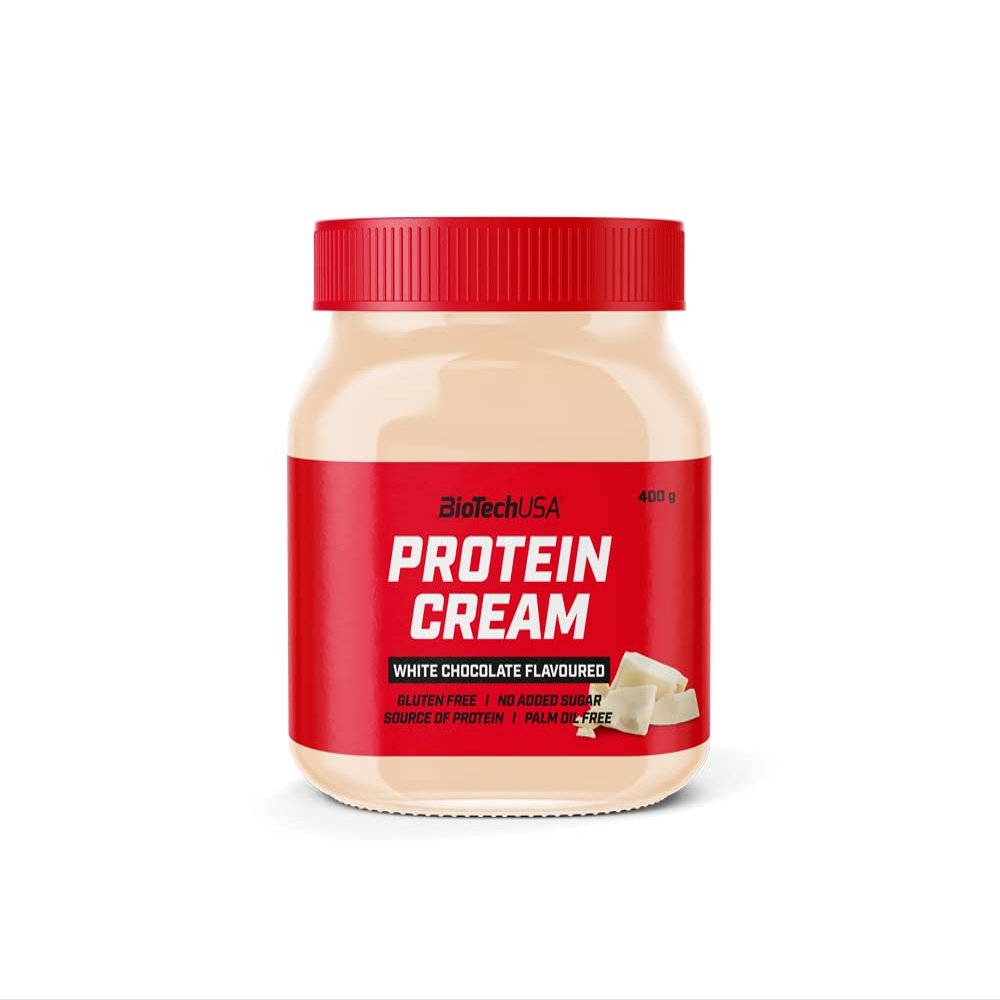 BioTechUSA Protein Cream | with Crunchy Rice and Corn Pieces | Gluten-Free | Palm Oil-Free, 400 g, White Chocolate