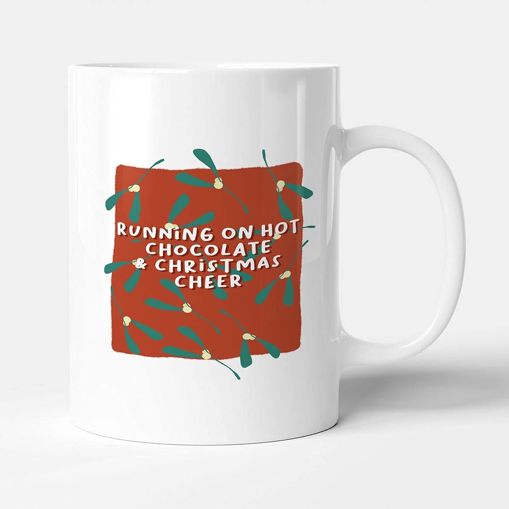 Victorian Printing Co - Running On Hot Chocolate & Christmas Cheers - Mistletoe Christmas Mug, Ceramic, 11fl.oz.