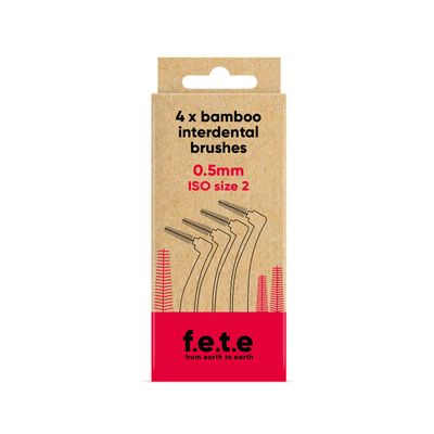 f.e.t.e | Red ISO Size 2-0.50mm Bamboo Interdental Brushes | Biodegradable & Compostable Handle | Recyclable Soft Bristles | Sustainable | Vegan