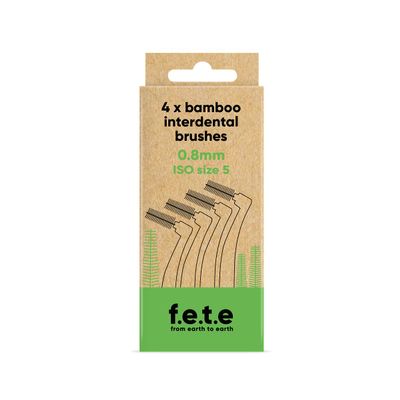 f.e.t.e | Green ISO Size 5-0.80mm Bamboo Interdental Brushes | Biodegradable & Compostable Handle | Recyclable Soft Bristles | Sustainable | Vegan