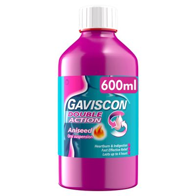 Gaviscon Double Action Aniseed Liquid 600 ml - Heartburn & Indigestion Relief, Stomach Acid & Reflux Solution, Pregnancy Safe, Lasts Up to 4 Hours, Antacid for Digestion