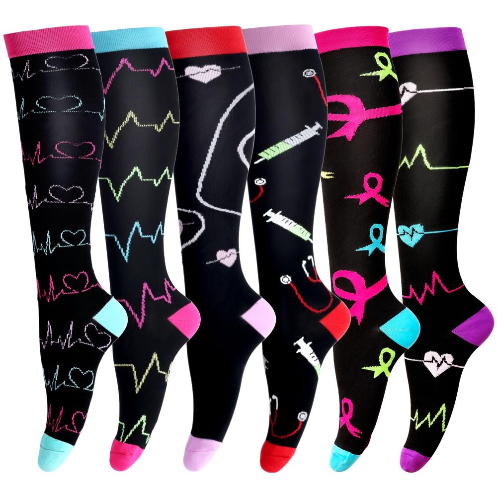 LEOSTEP 6 Pairs Compression Socks for Men & Women, Everyday Support for Travel, Work & Active Lifestyle, Comfortable Breathable Stockings Hiking Travel & Flight Socks